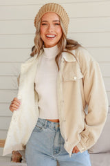 Connie Sherpa Cord Jacket - Latte