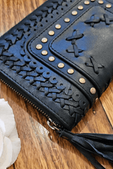 Miley Leather Oversized Wallet - Black