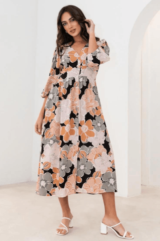 Celeste Midi Dress - Beige Floral