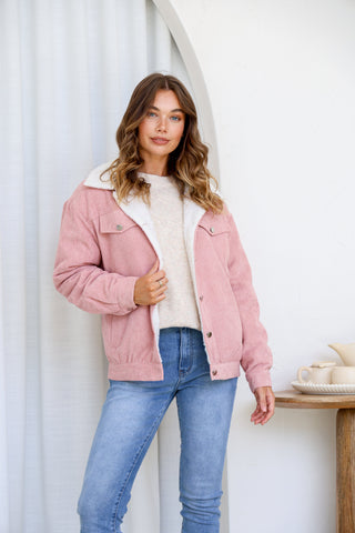 Connie Sherpa Cord Jacket - Latte