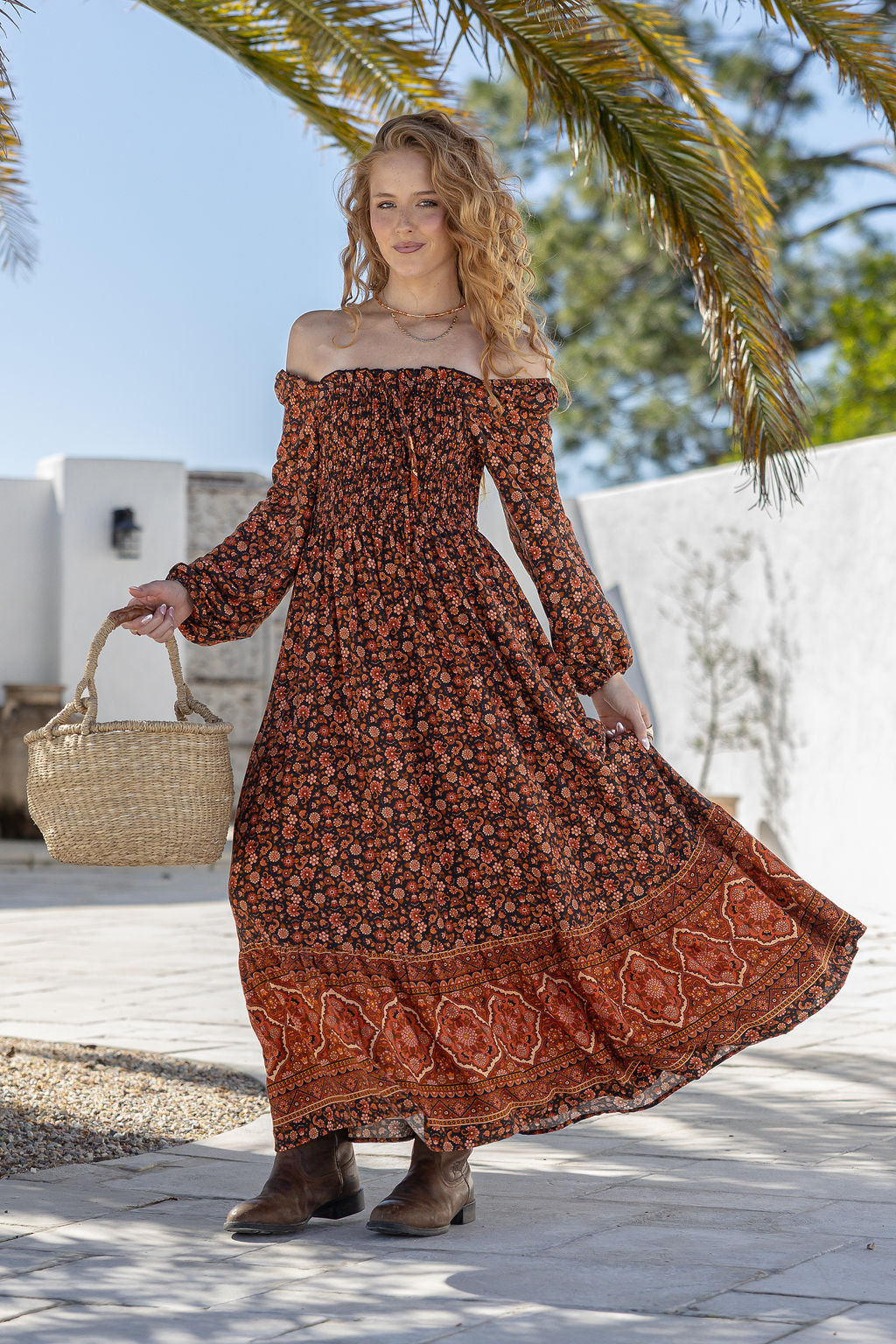 Bloom Shirred Maxi Dress - Spice