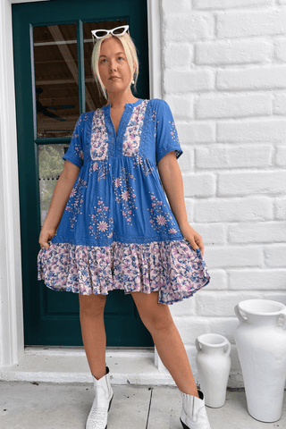 Amber Mini Dress - Paisley Blue