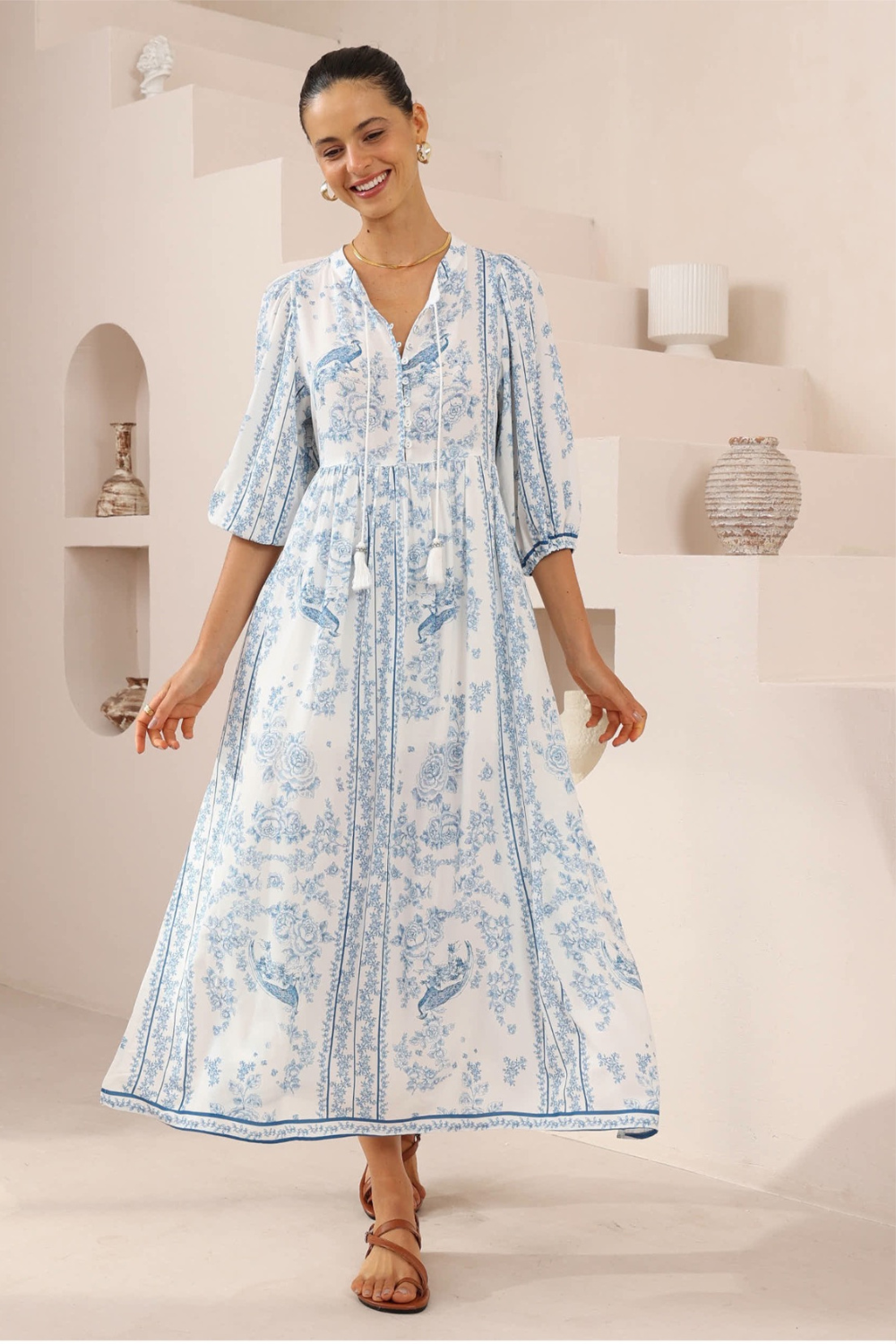 Nevaeh Maxi Dress - Boho Casual Midi Dress with Sleeves Gypsy And Wolf Nevaeh Maxi Dress - Boho Casual Midi Dress with Sleeves Gypsy And Wolf