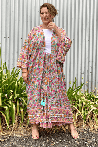 Dandelion Long Kimono - Turquoise - Preorder