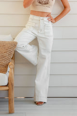 White Tan Stitch Wide Leg Jean