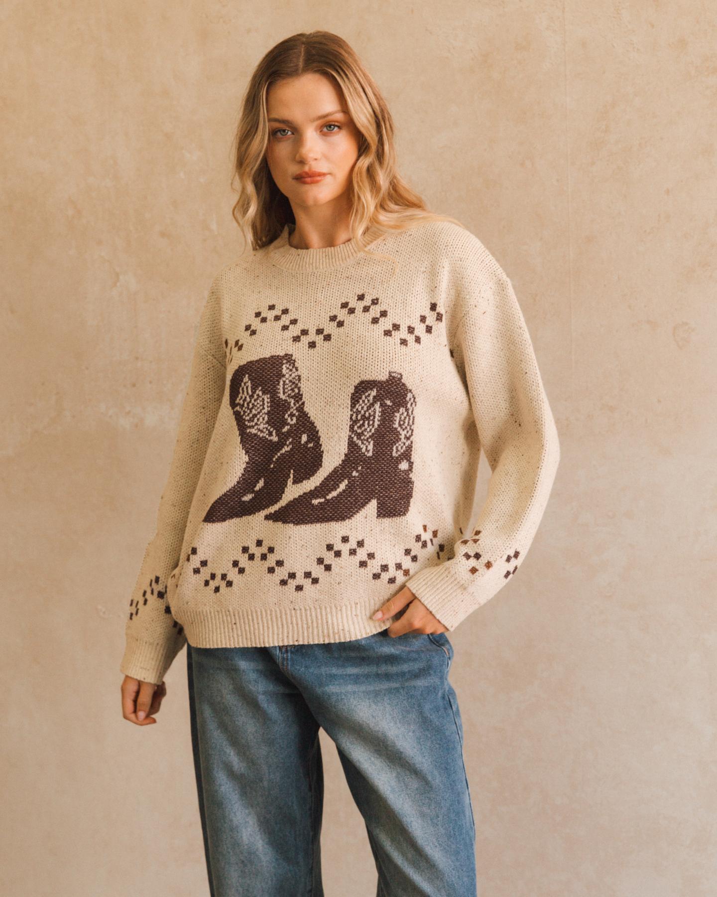 Beige Cowboy Boot Wool Blend Jumper