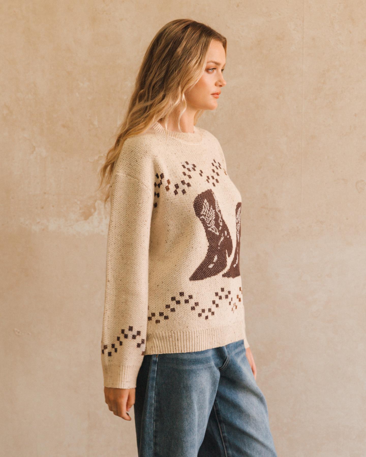 Beige Cowboy Boot Wool Blend Jumper