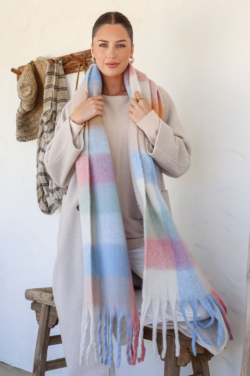 Chunky Check Snuggly Scarf - Pastel