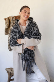 Leopard Snuggly Tassel Scarf - Black/Char