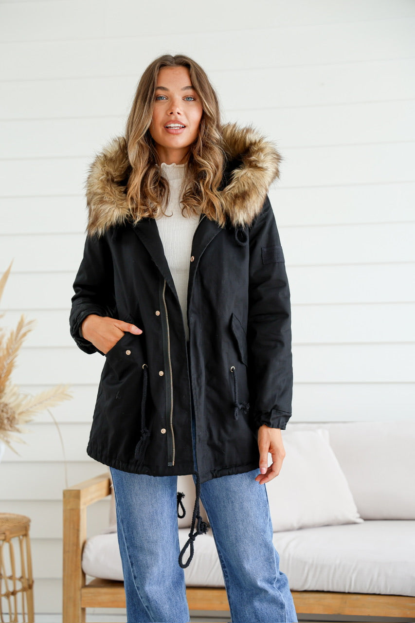 Lenny Faux Fur Lined Anarok Jacket - Black