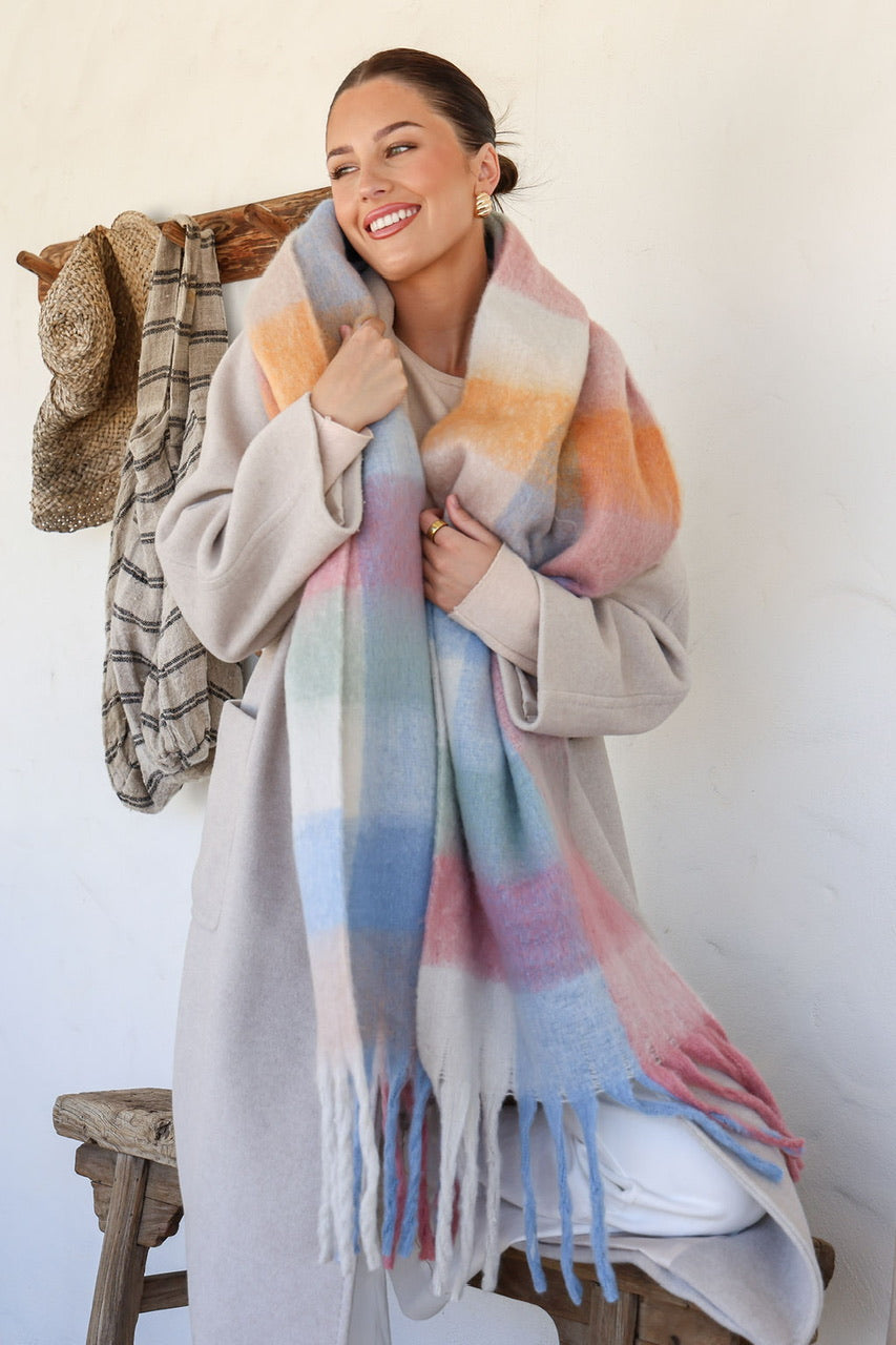 Chunky Check Snuggly Scarf - Pastel