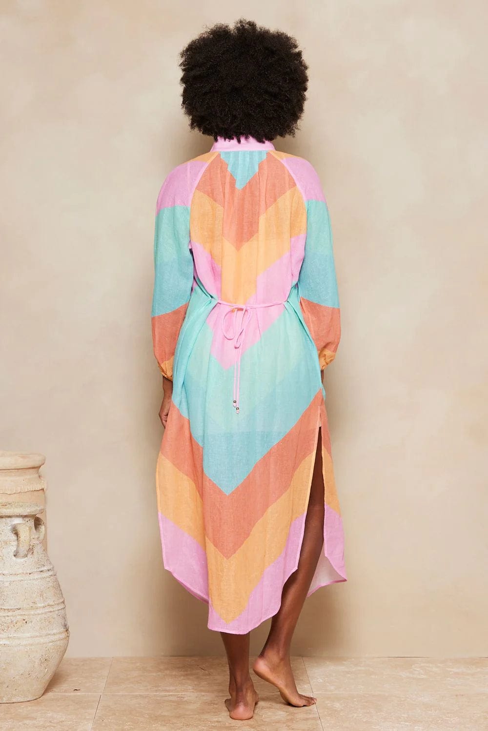 Kaleho Lorena Maxi Shirt Dress - Rainbow Chevron