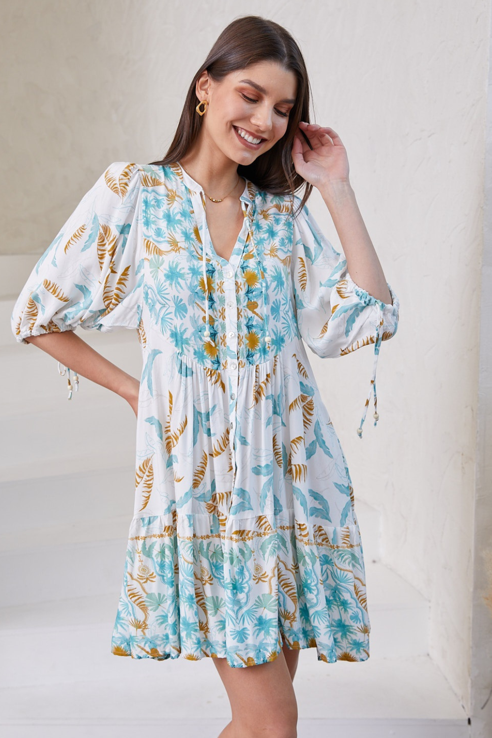 Ainsley Boho Button Down Mini Dress - Jungle