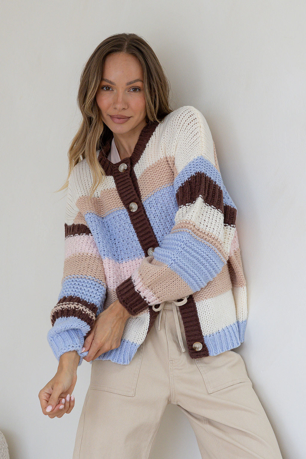 Bastille Chunky Stripe Cardigan - Blue