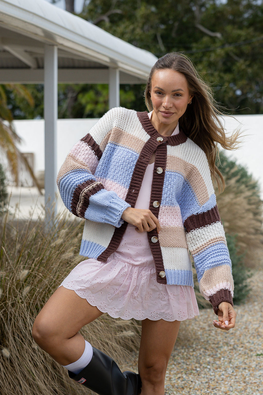 Bastille Chunky Stripe Cardigan - Blue