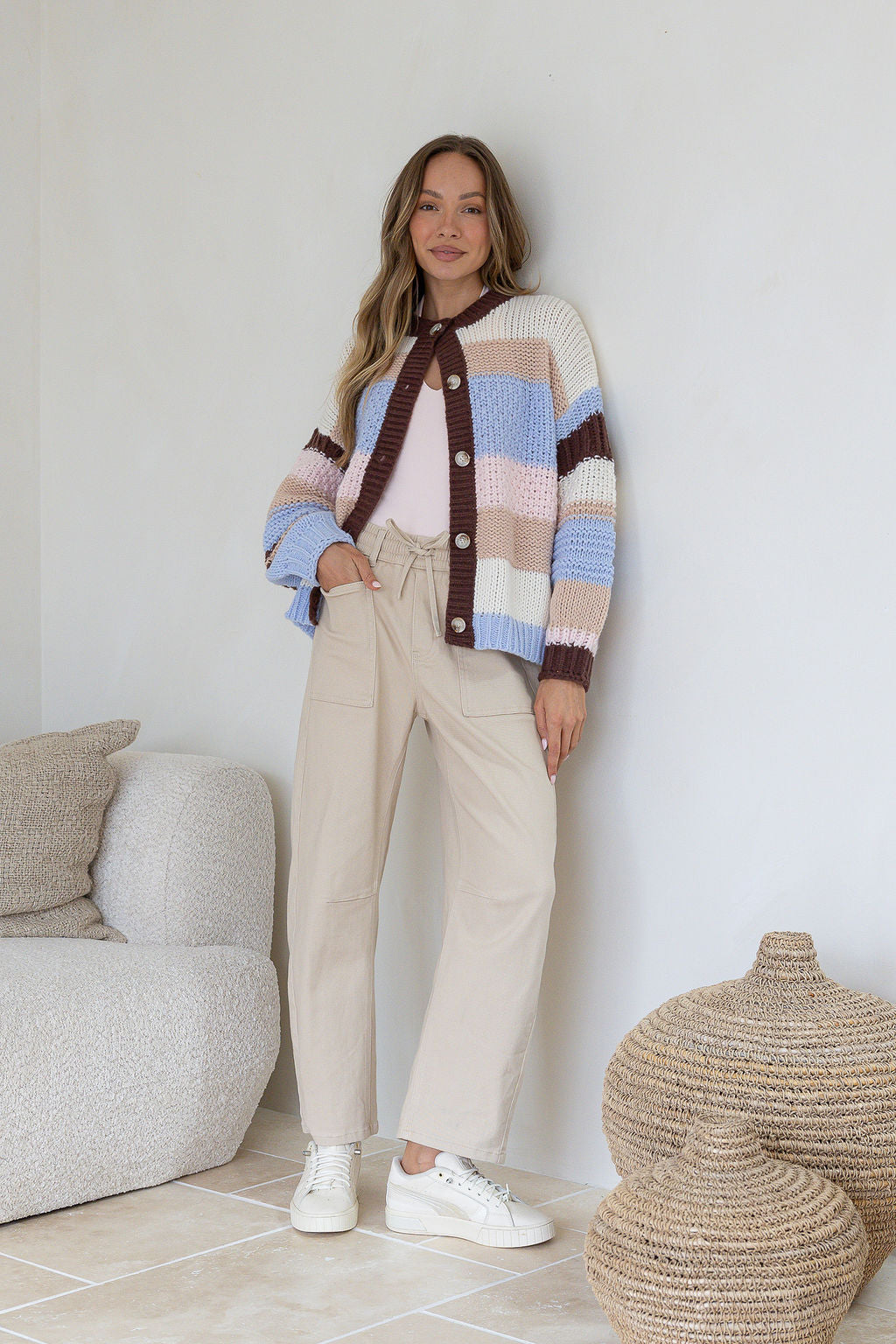Bastille Chunky Stripe Cardigan - Blue