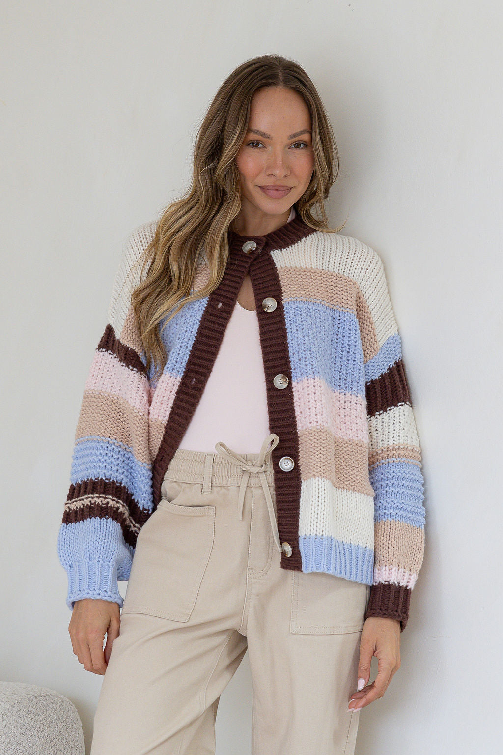 Bastille Chunky Stripe Cardigan - Blue