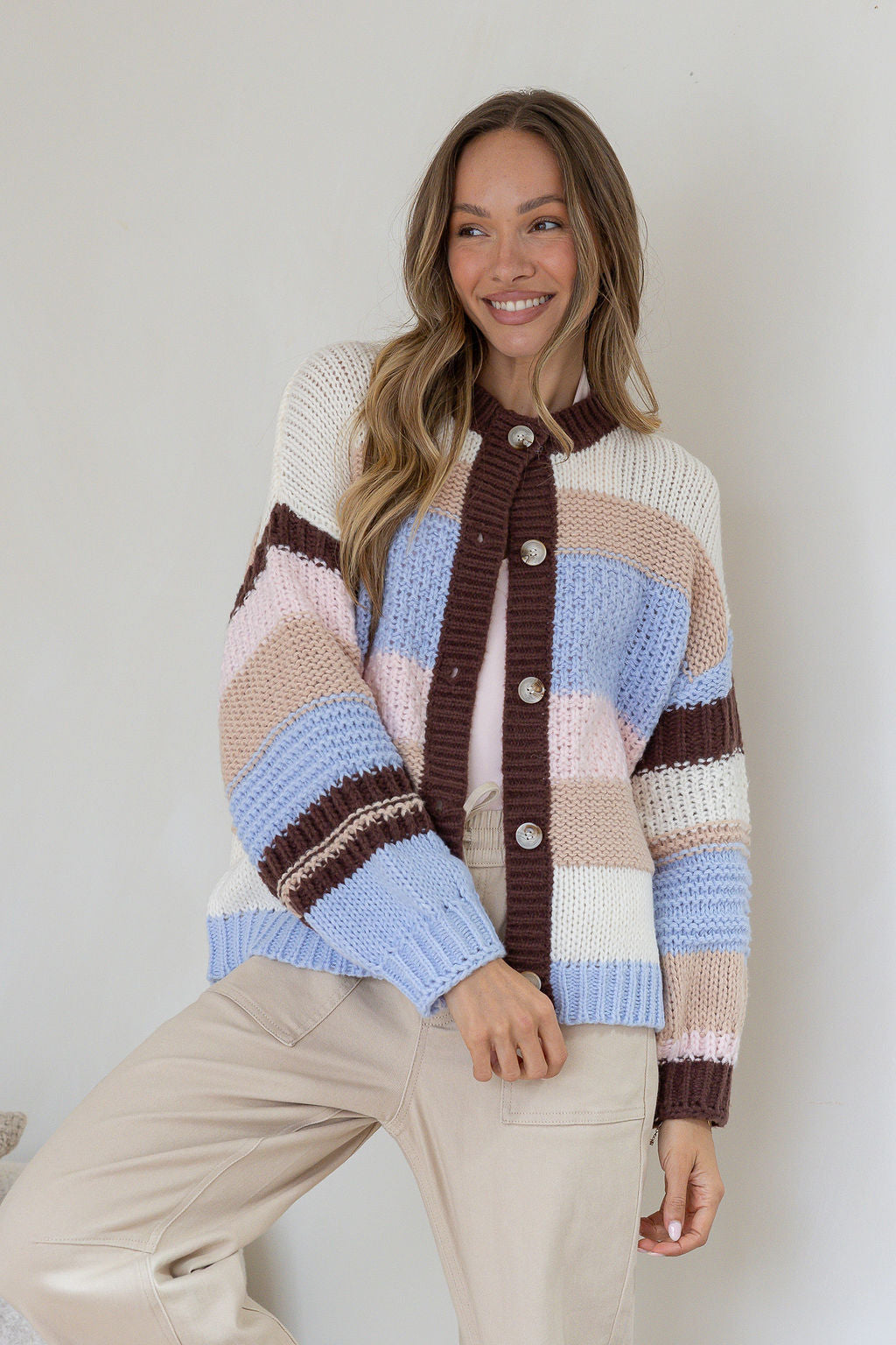Bastille Chunky Stripe Cardigan - Blue