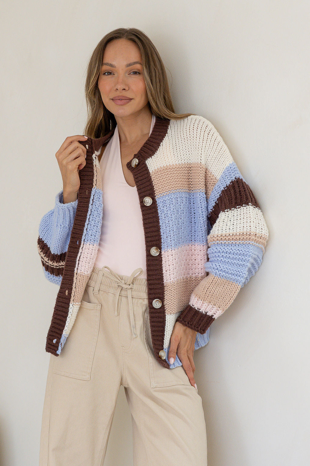 Bastille Chunky Stripe Cardigan - Blue
