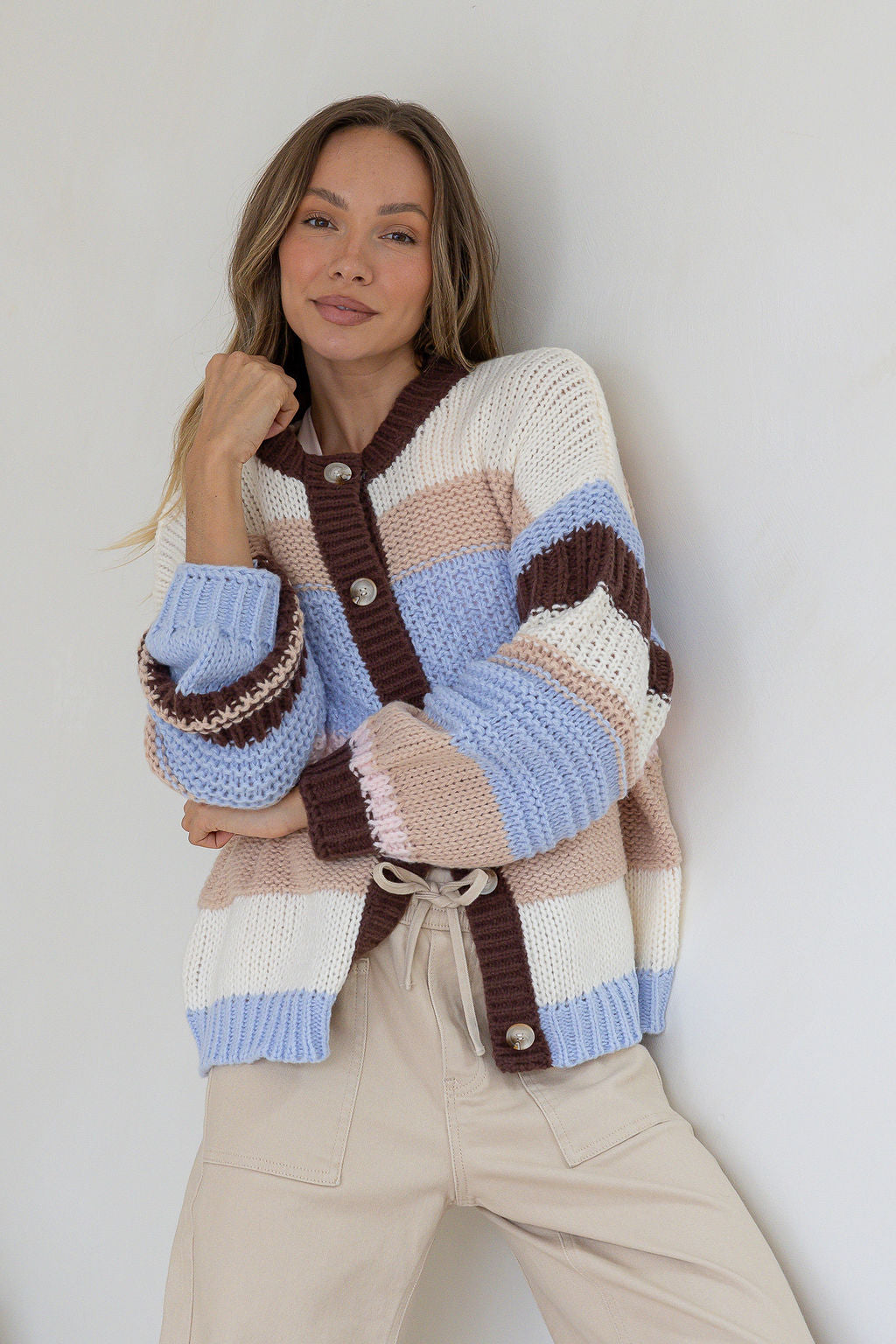 Bastille Chunky Stripe Cardigan - Blue
