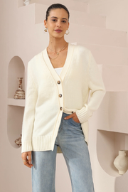 Ivory Oversized Button-Down Knit Cardigan