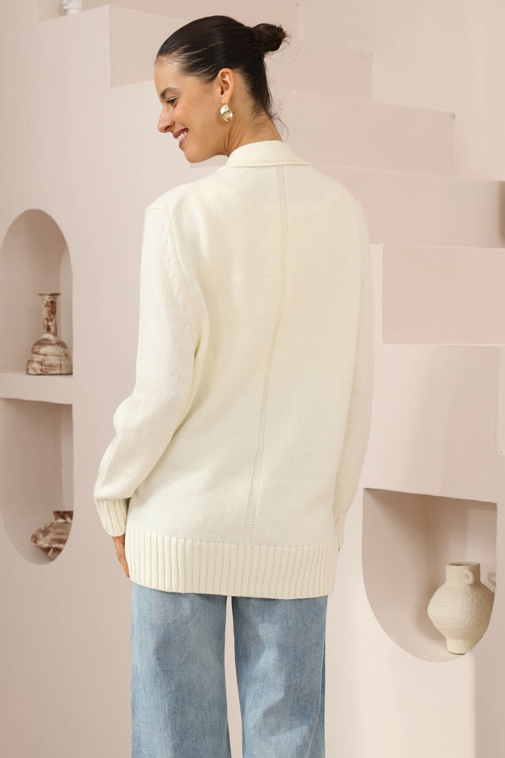 Ivory Oversized Button-Down Knit Cardigan