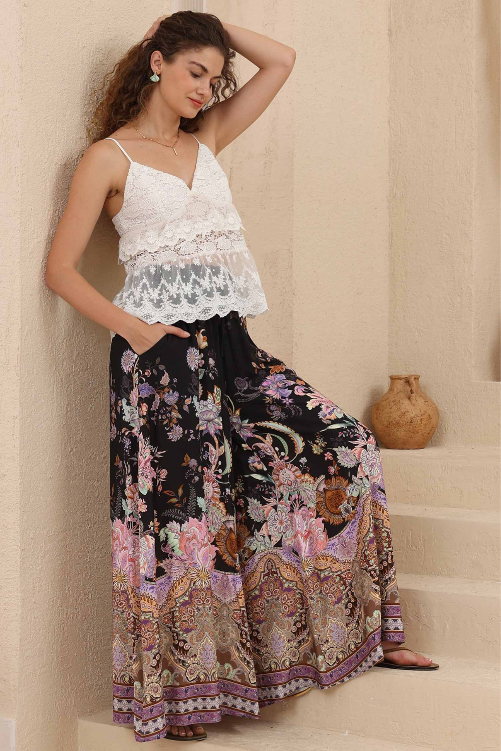 Midnight Bloom Wide Leg Pants - Bouquet