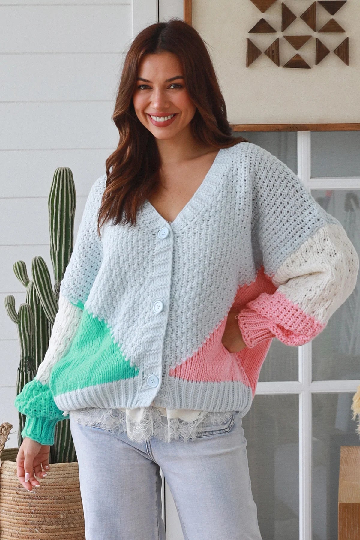 Pastel Dreams Colour Block Knit Cardigan