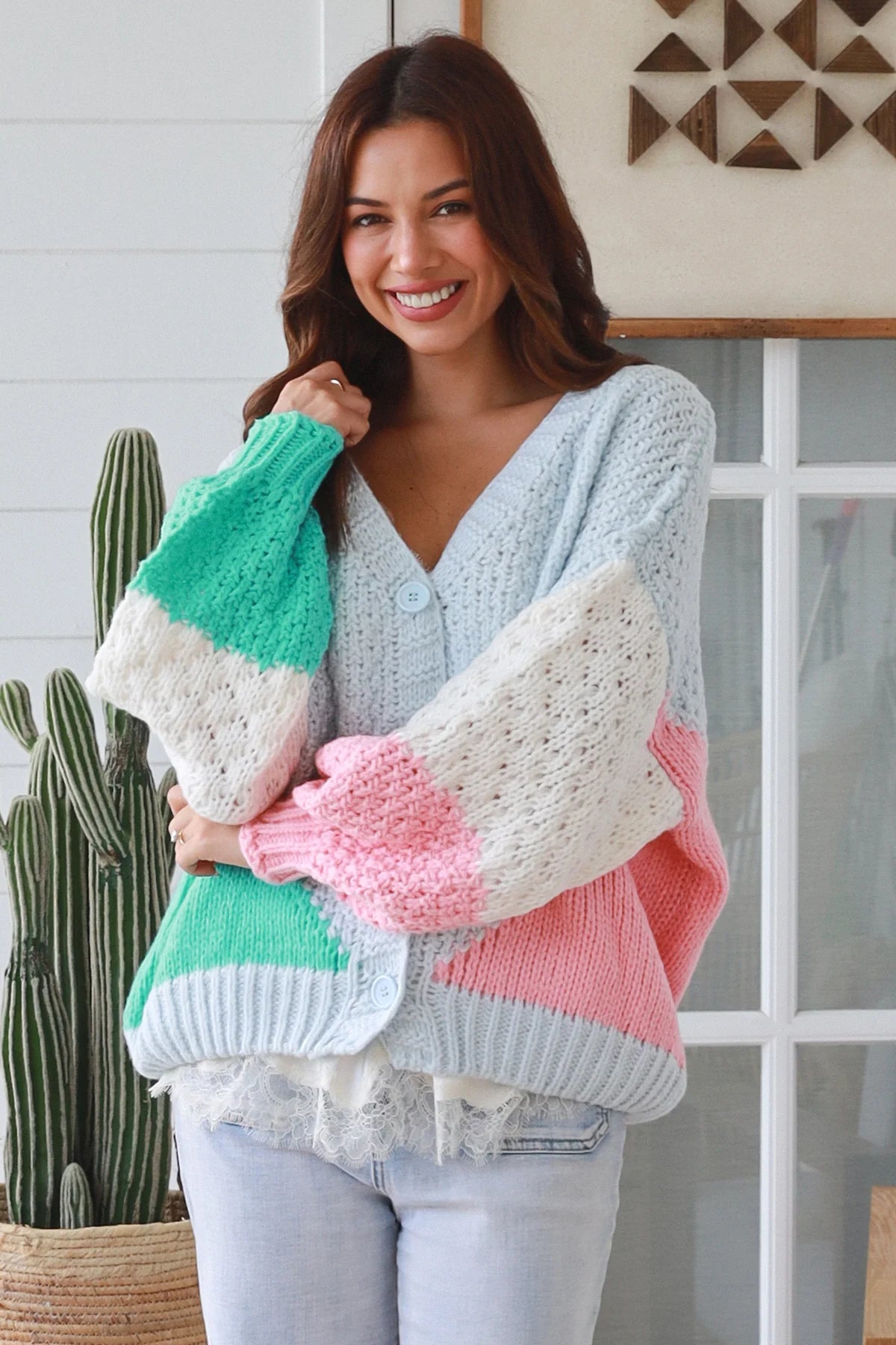 Pastel Dreams Colour Block Knit Cardigan