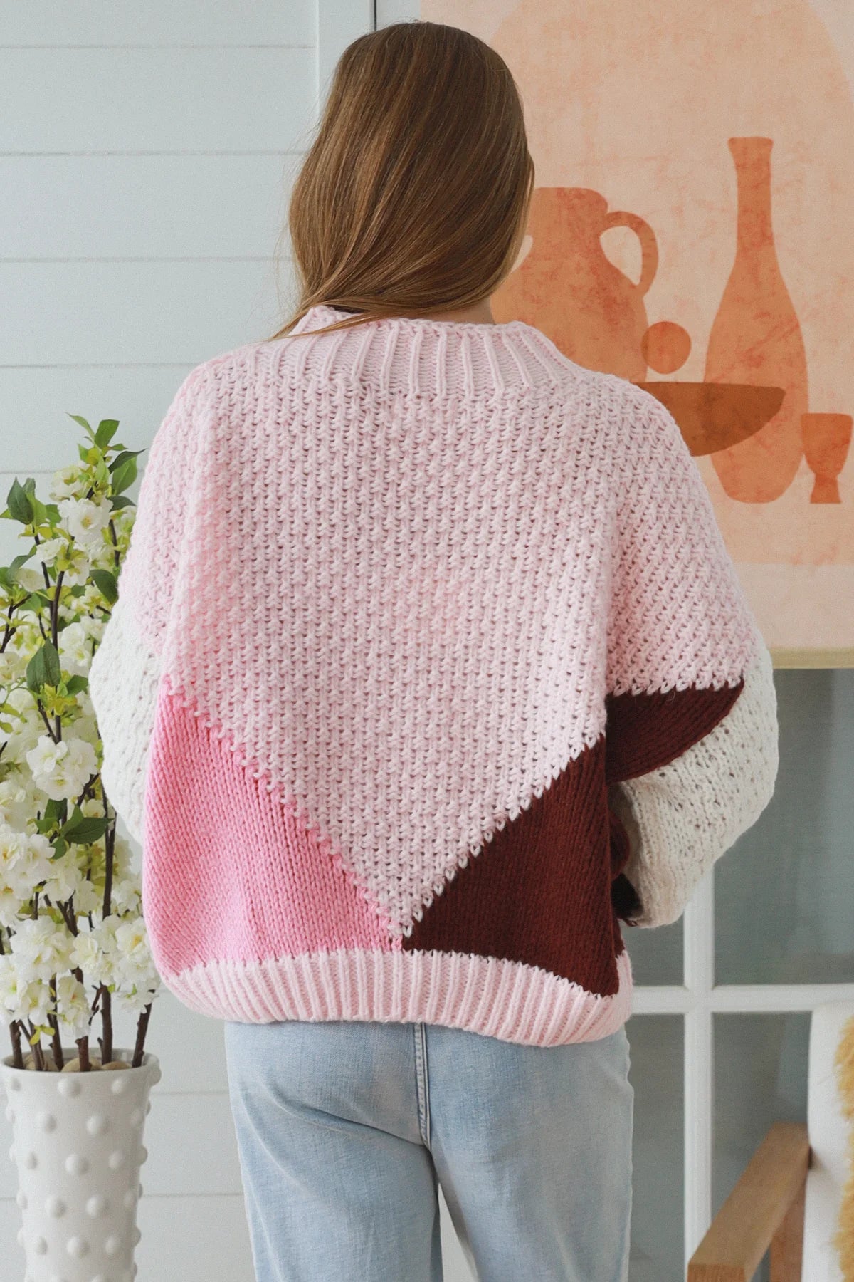 Hazel Pink Colour Block Knit Jumper