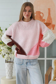 Hazel Pink Colour Block Knit Jumper