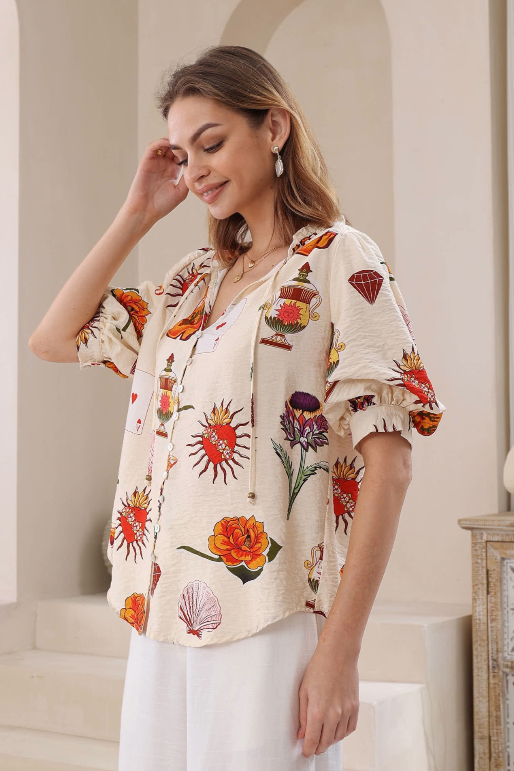 Carmella Festival Print Puff Sleeve Shirt