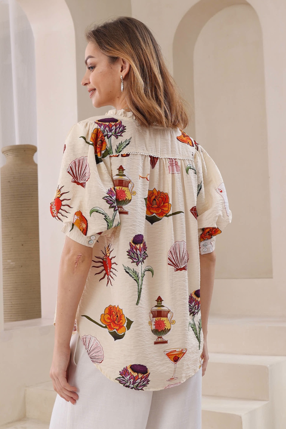 Carmella Festival Print Puff Sleeve Shirt