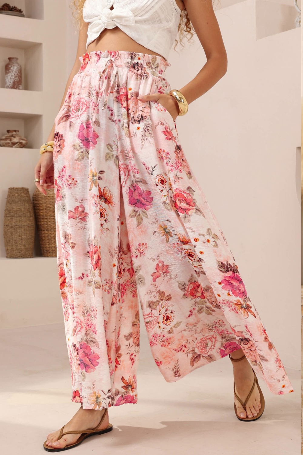 Daylily Wide Leg Pants - Pink Floral