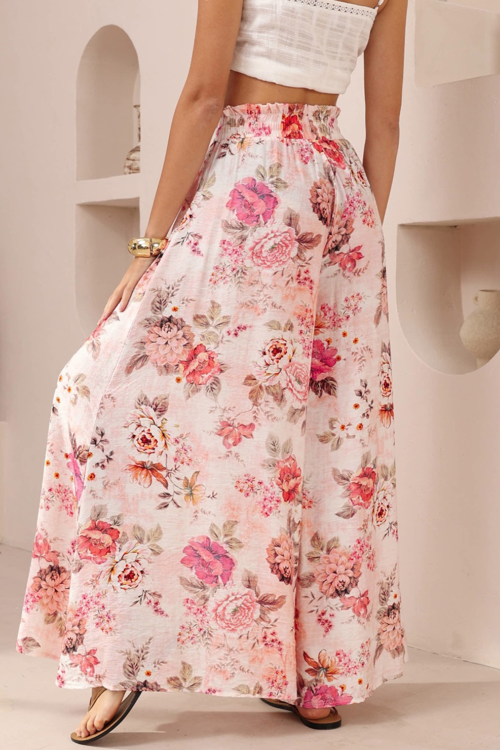 Daylily Wide Leg Pants - Pink Floral
