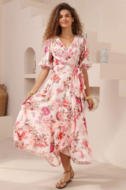 Daylily Wrap Midi Dress - Pink Floral