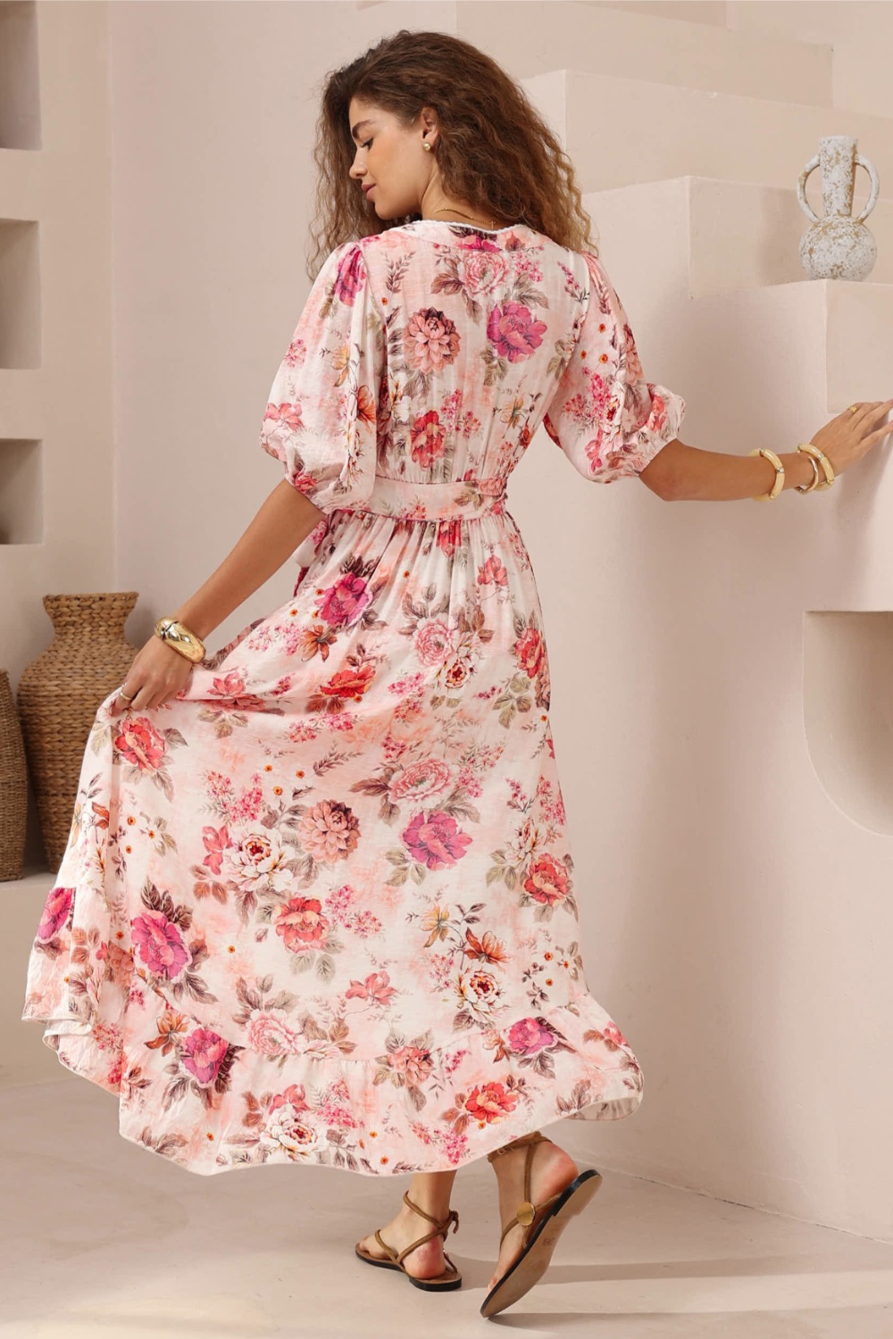 Daylily Wrap Midi Dress - Pink Floral