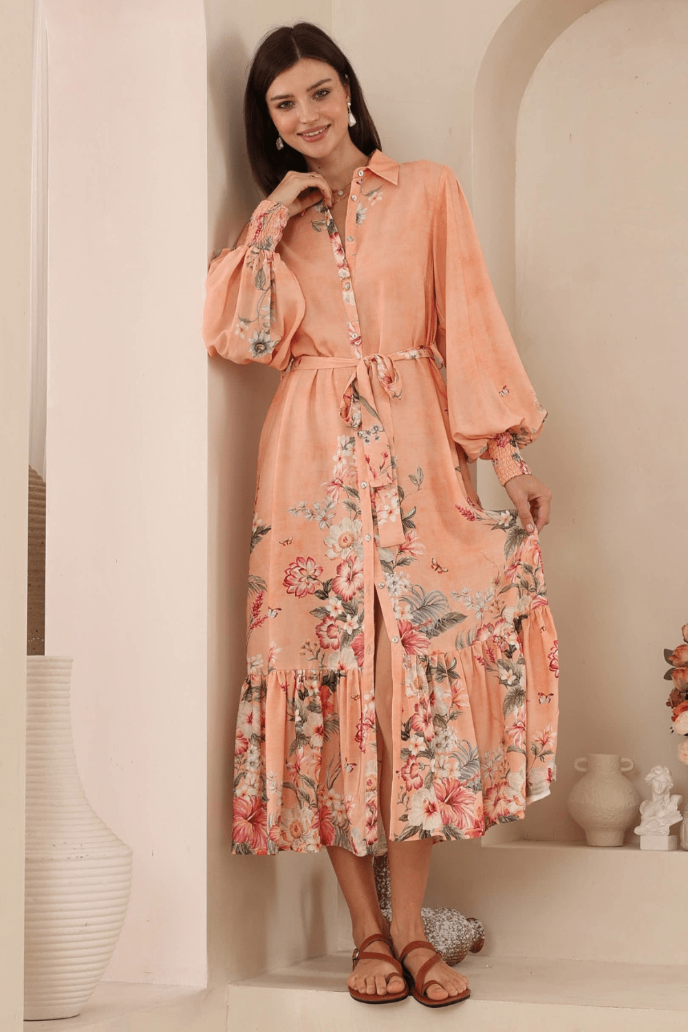 Eloise Midi Dress - Apricot