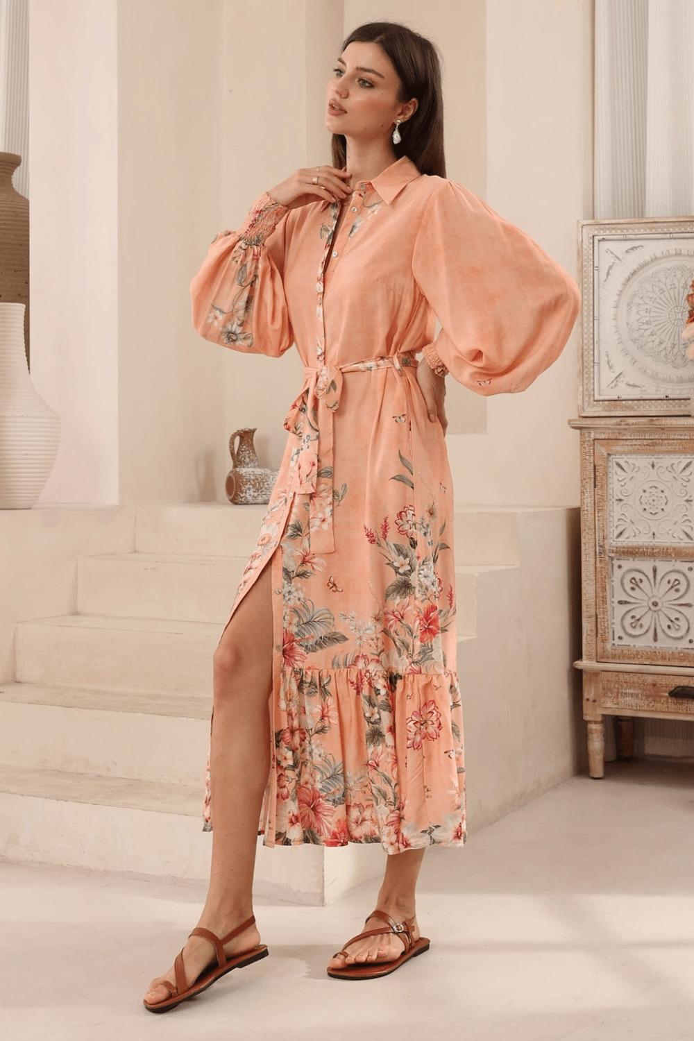 Eloise Midi Dress - Apricot