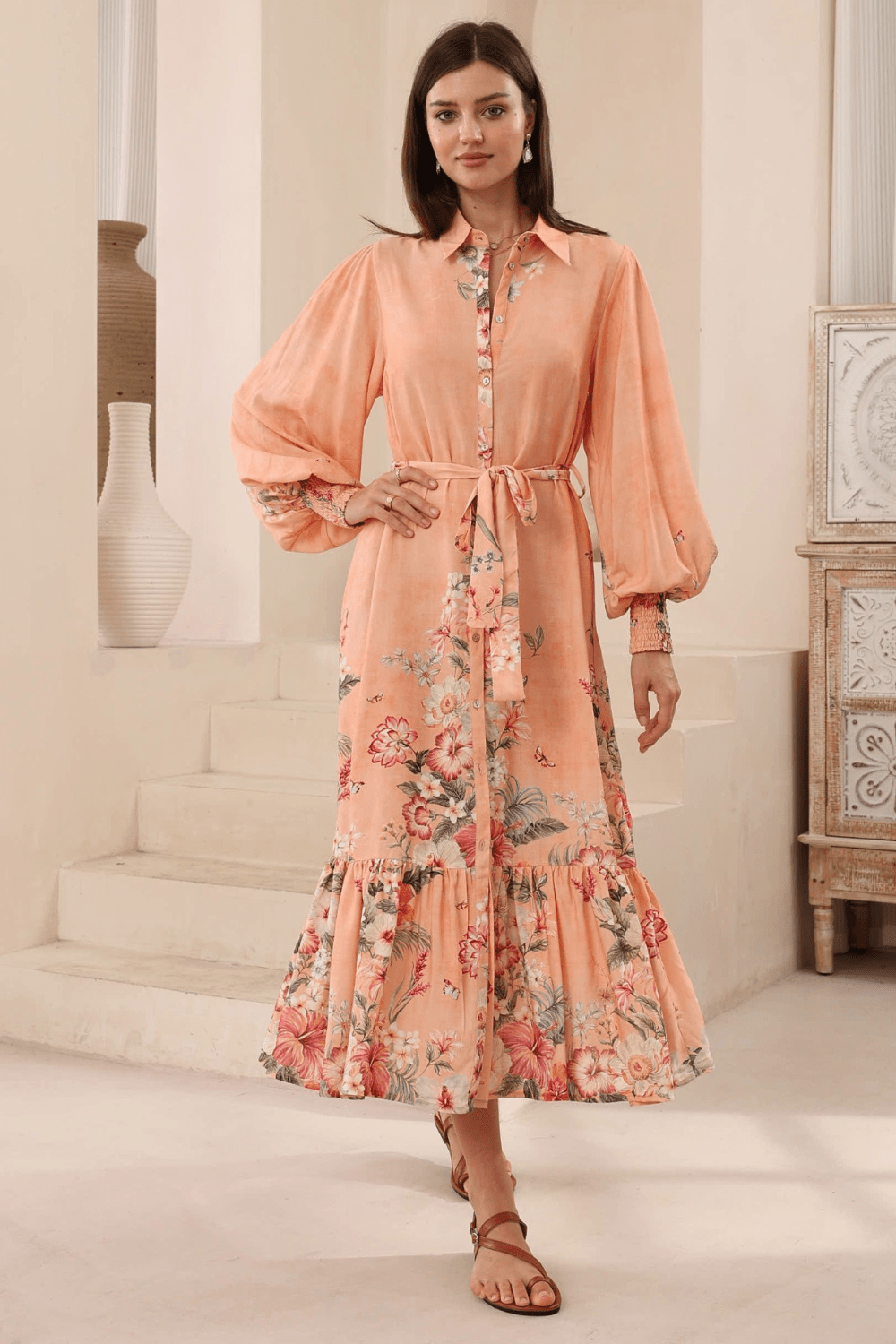 Eloise Midi Dress - Apricot