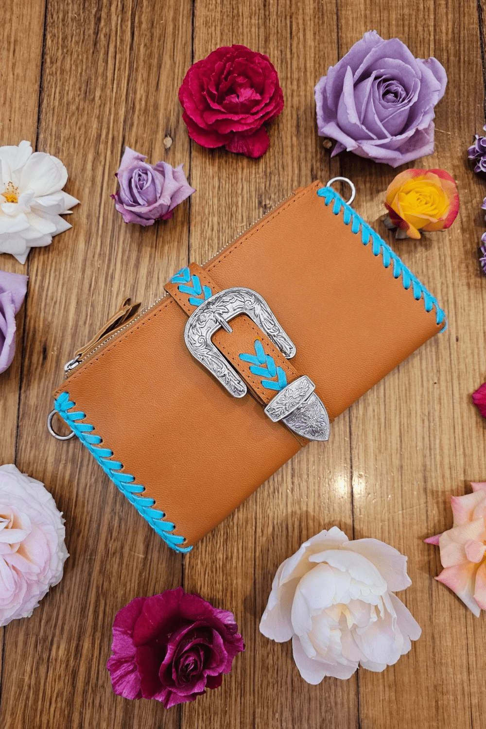 Esmeralda Clutch Bag - Tan/Turquoise