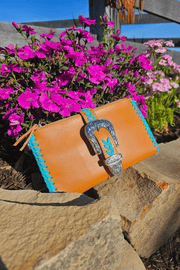 Esmeralda Clutch Bag - Tan/Turquoise