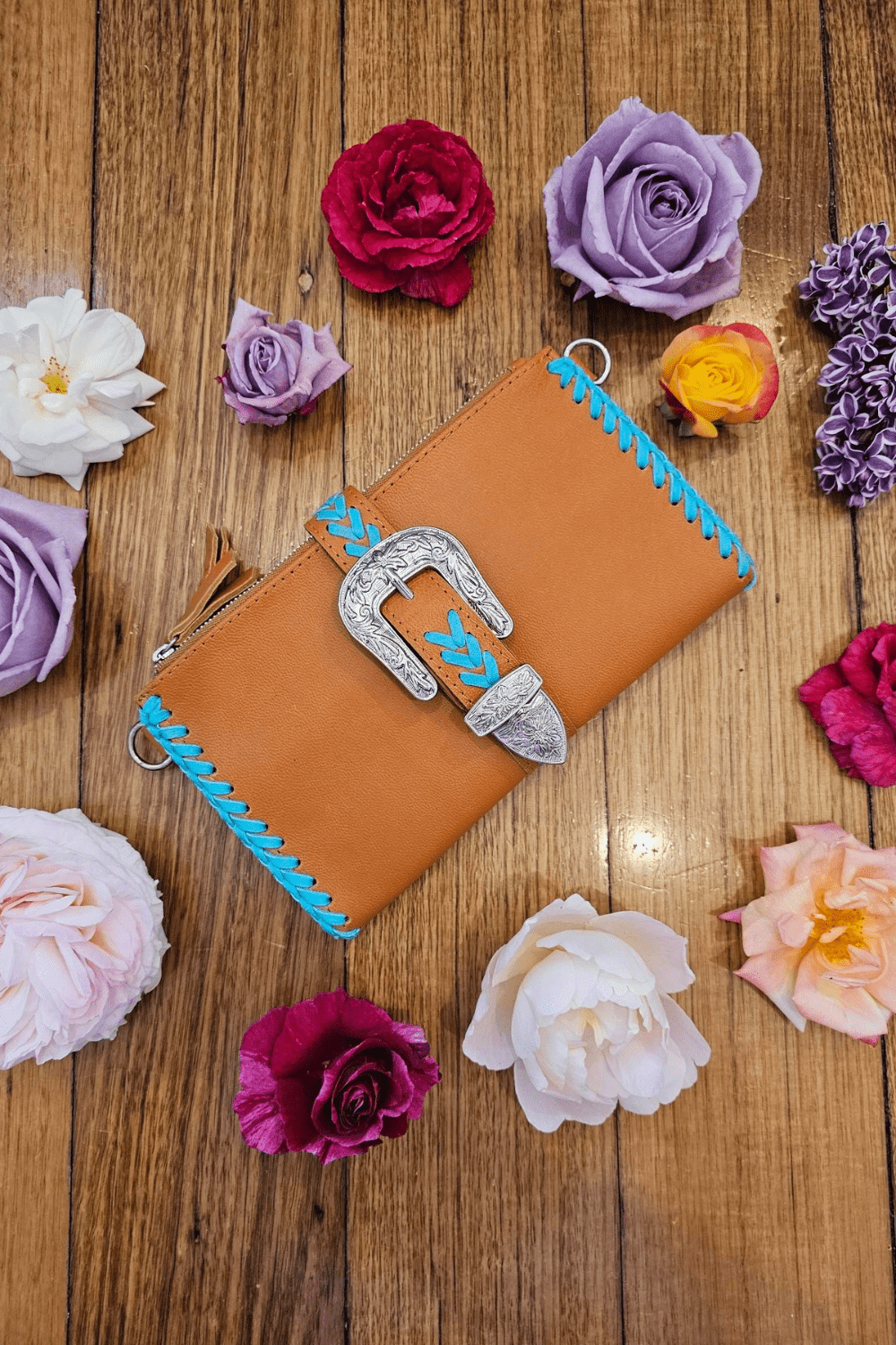 Esmeralda Clutch Bag - Tan/Turquoise