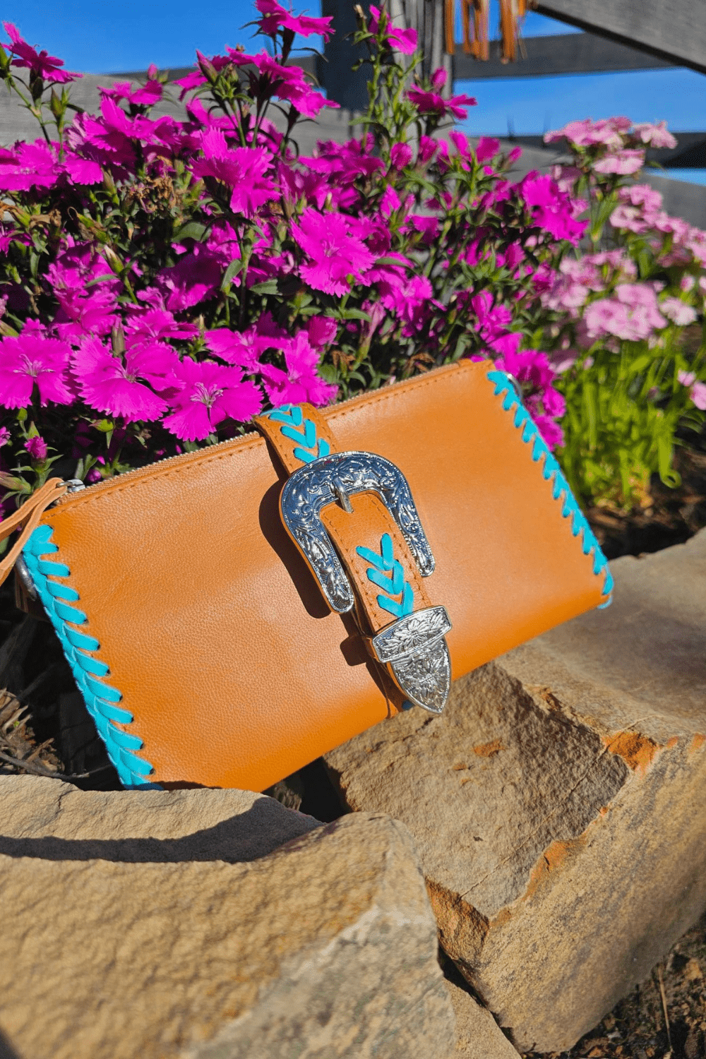 Esmeralda Clutch Bag - Tan/Turquoise