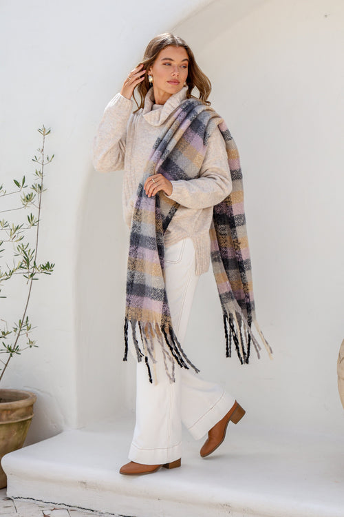 Delilah Chunky Soft Check Scarf - Purple
