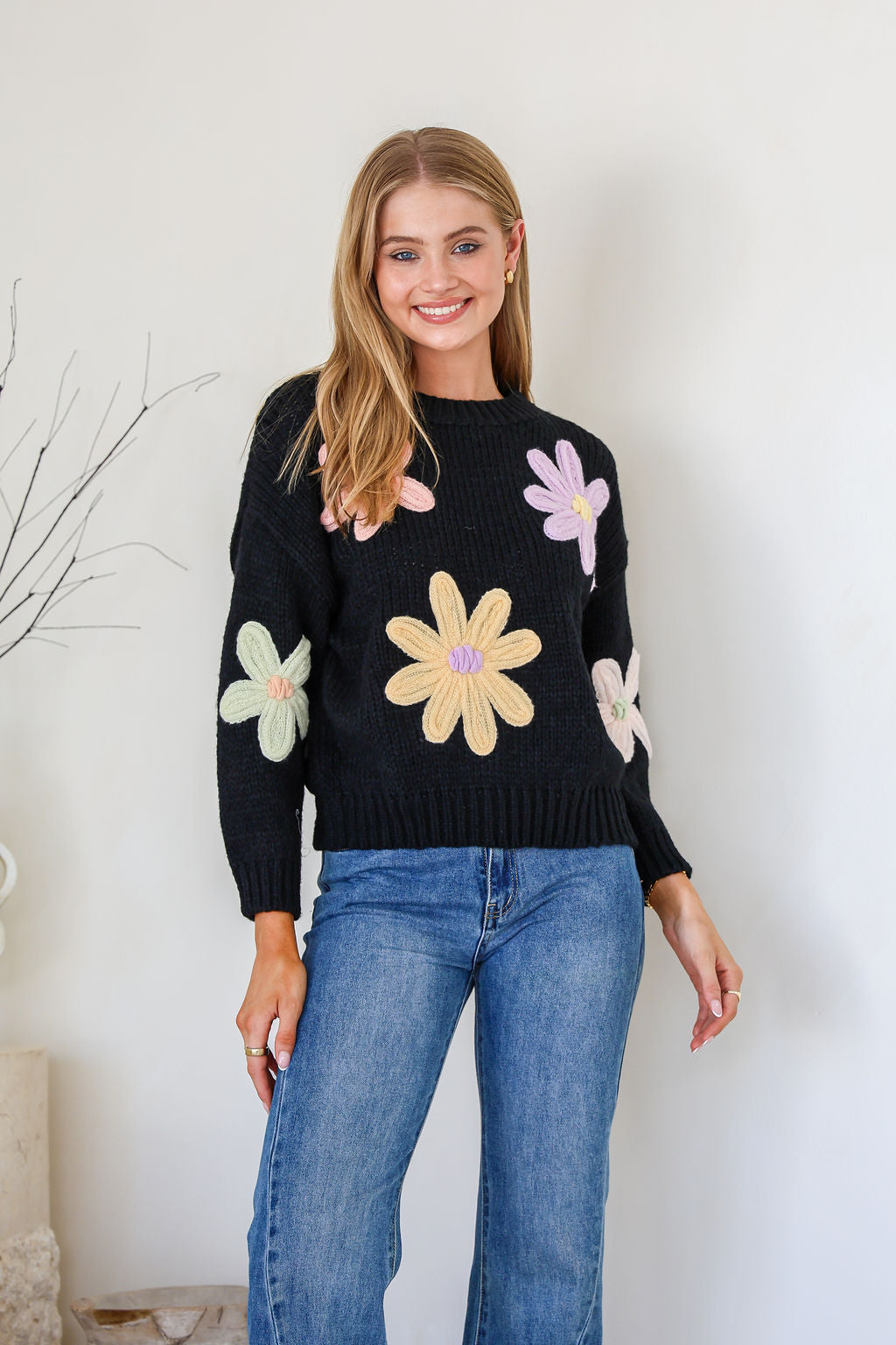 Daisy Blooms Chunky Knit Jumper - Black