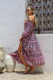 Dreamer Shirred Midi Dress - Midnight Bloom