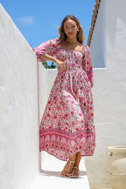 Dreamer Shirred Midi Dress - Spring Bloom