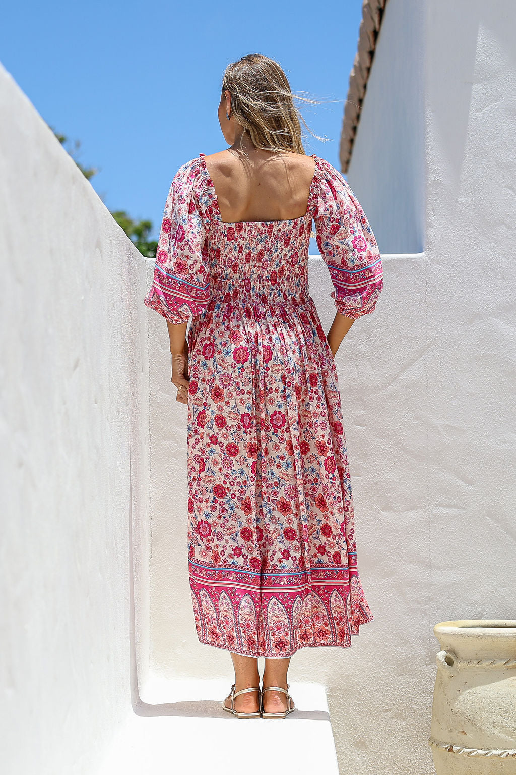 Dreamer Shirred Midi Dress - Spring Bloom