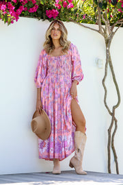 Dreamer Off The Shoulder Shirred Midi Dress - Candyfloss